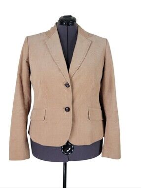 Talbots Corduroy Blazer Size 16 Tan Equestrian Elbow Patches Flap Pockets Vented